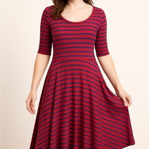 LuLaRoe Striped Swing Dress – Red & Blue Stretchy A-Line Dress – Size XL